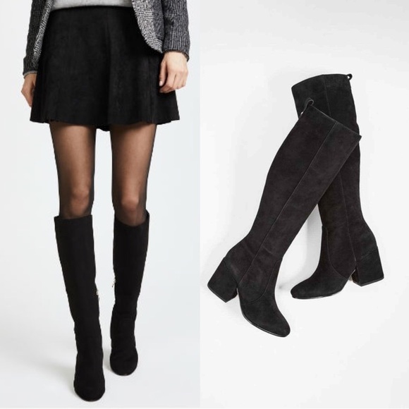Sam Edelman • Thora Knee Boots black suede leather tall block heel almond toe - Picture 1 of 12